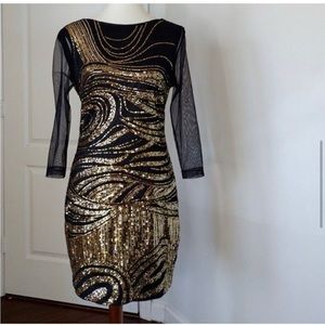 Bebe | Dresses | bebe women’s Dress M Cocktail Black with gold sequins